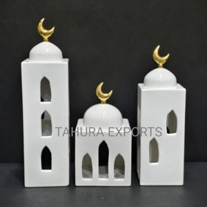 Luminous Gracefully Curved Handmade Ceramic Ramadan <b>Lantern</b> <b>Tealight</b> Holder Decorative Festive Home Decor Charm With Crescent - Product Image 4