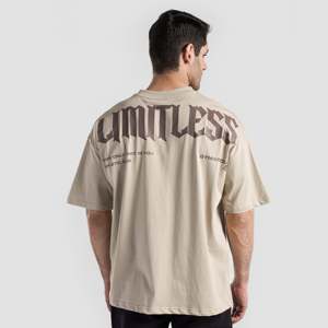 T-shirt de gymnastique unisexe en coton respirant beige surdimensionné GA Limitless pour toutes les saisons - Product Image 3