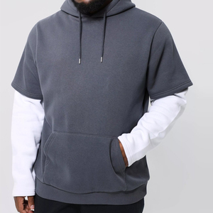Meilleur matériau coton fait respirant hommes Double manches à capuche High Street Style 100% coton lavé à l'acide à capuche - Product Image 1