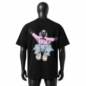เสื้อยืดโอเวอร์ไซส์ลายกราฟิกสำหรับผู้ชาย ผ้าฝ้ายพรีเมียม สไตล์สตรีทแวร์ เสื้อยืดแฟชั่นลำลองแบบสบายๆ ทรงหลวม สีดำ - Product Image 2