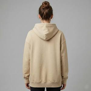 Sudadera con Capucha Extra Grande para Mujer, Color Beige, Felpa de Algodón Grueso, Bordado 3D, Lisa, Personalizable con Logotipo - Product Image 2