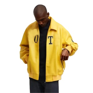 แจ็คเก็ตหนังผู้ชายวินเทจย้อนยุคย้อนยุคผ้าฝ้ายระบายอากาศปักตัวอักษรเสื้อเบสบอล - Product Image 1