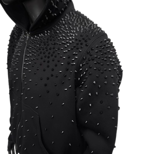 Sudaderas con Capucha Extra Grandes de Alta Calidad para Hombre, Estilo Urbano, con Pedrería, Cierre de Cremallera, Hombros Caídos, Sudaderas con Pedrería Termoadhesiva para Hombre - Product Image 4