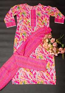 ชุดผ้าชีฟองลายทาง3ชิ้นสำหรับใส่ในฤดูใบไม้ร่วงชุดปักลายลูกไม้จากอินเดีย - Product Image 4