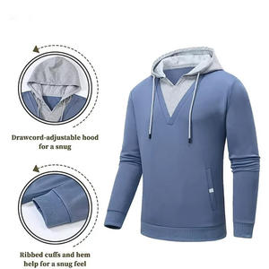 Sweat à capuche décontracté pour homme Speedy Industry, 100 % coton, manches longues, poche kangourou, design color block, broderie technique, hiver - Product Image 3