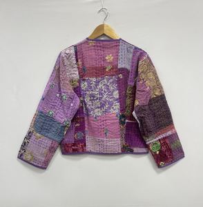Chaqueta Kantha de estilo japonés hecha a mano, abrigo de invierno reversible con bordado floral, método de tejido, longitud corta - Product Image 3