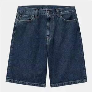 Short en jean uni 100% coton pour hommes, décontracté, longueur genou, logo personnalisé, taille moyenne délavé ample - Product Image 2