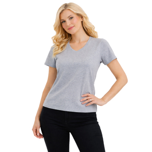 <b>Womens</b> Regular Fit Casual Breathable <b>V</b>-<b>Neck</b> Short Sleeve Solid Knitted <b>T</b>-<b>Shirt</b> Embroidery Polyester/Cotton Double-Stitched Hem - Product Image 3