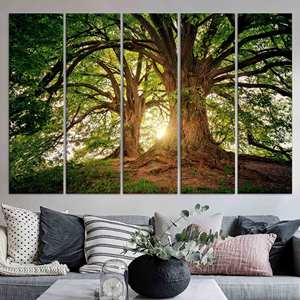 Impression sur toile : impression photo de l'aube sur la forêt verte, ensemble de 5 toiles - Product Image 1