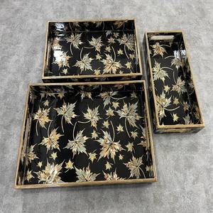 Lujosa bandeja de servicio de madera de diseño étnico de un solo nivel para comedor, cocina, sala de estar, decoración del hogar, servicio de bebidas importado - Product Image 1