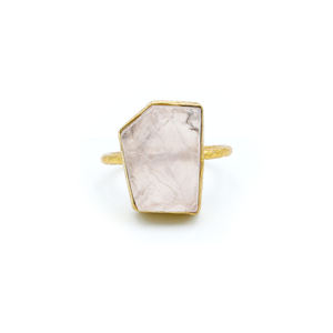 Bague en pierre précieuse de quartz rose plaquée or 18 carats faite à la main |   Bijoux pour femmes certifiés par des tiers de style bohème |   Fiançailles Mariage - Product Image 1
