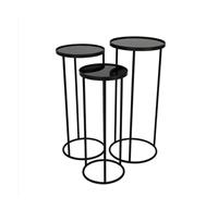 Ensemble de 3 tables basses au design moderne, noir antique, luxe classique, en métal avec plateau en bois, écologique, pour le salon