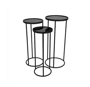 Ensemble de tables gigognes de 3 pièces, design moderne, noir antique en métal avec plateau en métal pour le salon, décoratif - Product Image 3