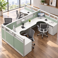 Poste de travail de bureau moderne pour 4 personnes, en forme de L, avec cloison d'intimité et meuble de rangement