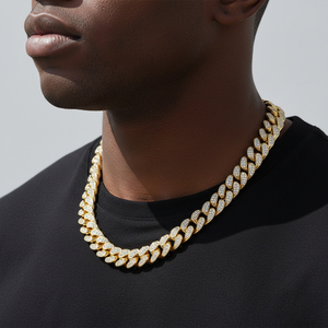 Hip Hop Cuban Link Chain <b>Necklace</b> Iced Out Diamond Gold Plated Miami Cuban Chain Luxury Men <b>Statement</b> Jewelry - Product Image 2