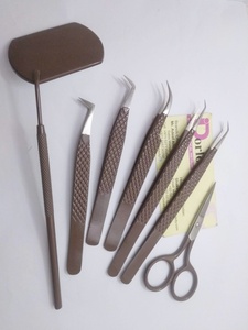 Venta al por mayor profesional logotipo personalizado marrón recubierto de polvo de acero inoxidable pinzas para pestañas maquillaje espejo ceja Tijera - Product Image 4