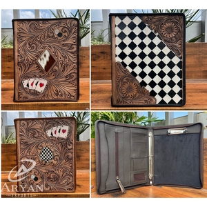 สมุดแพดโฟลิโอแบบทำธุรกิจตามสั่ง A4พอร์ตเอกสารหนังพร้อมที่ใส่บัตรแบบซิป - Product Image 1