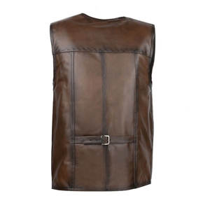 Gilet de motard en cuir véritable marron respirant pour hommes, gilet de moto coupe-vent à fermeture boutonnée pour l'automne, meilleure vente - Product Image 3