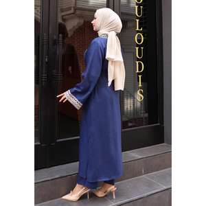 Conjunto de kimono con estampado étnico índigo MSW19251-2 Tops largos casuales de longitud media - Product Image 4