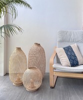 Lampadaire en bambou fait à la main en bois debout abat-jour pendentif socle en rotin naturel Boho rustique Plug In Flexible décoration de la maison