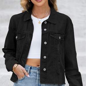 Chaquetas vaqueras personalizadas a la moda de tendencia para mujer, Chaquetas vaqueras de manga larga ajustadas con logotipo personalizado - Product Image 3