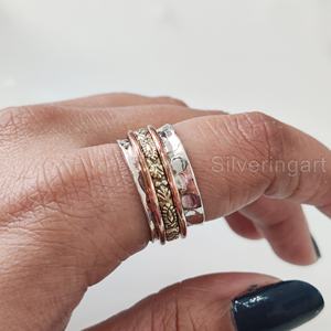 Bague Bohème en Argent Sterling 925 pour Femme Bague de Pouce Fidget Bijoux Faits à la Main Fête Yoga Bague Spinner pour Homme - Product Image 1