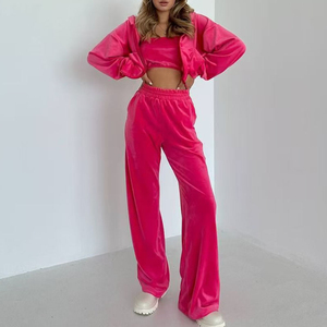 Custom Your Own Design Women's Set Casual Long Sleeve Loose Zipper Hoodie Blank Velvet Pants Two Piece Set for Women Sets - Product Image 1