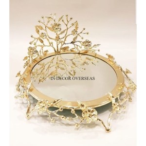 Forme Ovale Plaqué Or de Haute Qualité Fleurs Et Feuilles Designer Qualité Supérieure Métal Et Miroir Chocolats Assiettes De Service Plateau - Product Image 4