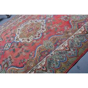 Tapis Turc Oriental Vintage de 9.9x9,9 pieds, Tissage Plat en Laine, Patchwork Rouge Bleu, pour Décoration de Salon, Style Classique, Largeur 4m, Latex - Product Image 5