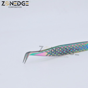 Vente en gros, ensemble de pincettes pour extension de cils en acier durable à poignée diamantée, pince à cils volume multicolore, sourcils incurvés - Product Image 6