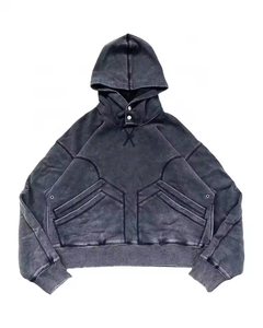 Sweat à capuche surdimensionné avec logo personnalisé avec poches multifonctionnelles Sweats à capuche pour hommes avec boutons pression Sweats à capuche délavés vintage pour hommes - Product Image 1