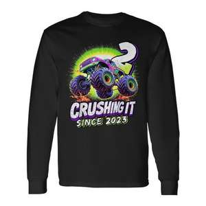 Camiseta de manga larga para niños de 2.° cumpleaños Birthday Monster Truck, para niños nacidos en 2023 - Product Image 1