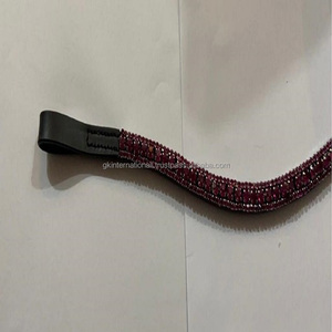 Produit cheval en cuir véritable fabriqué en inde, 3 rangées de cristaux violets, chaîne bling, grain de cuir, bande de sourcils cheval - Product Image 3
