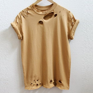 T-shirts à trous déchirés pour hommes 100% coton de qualité supérieure Nouveau modèle à bas prix - Product Image 1