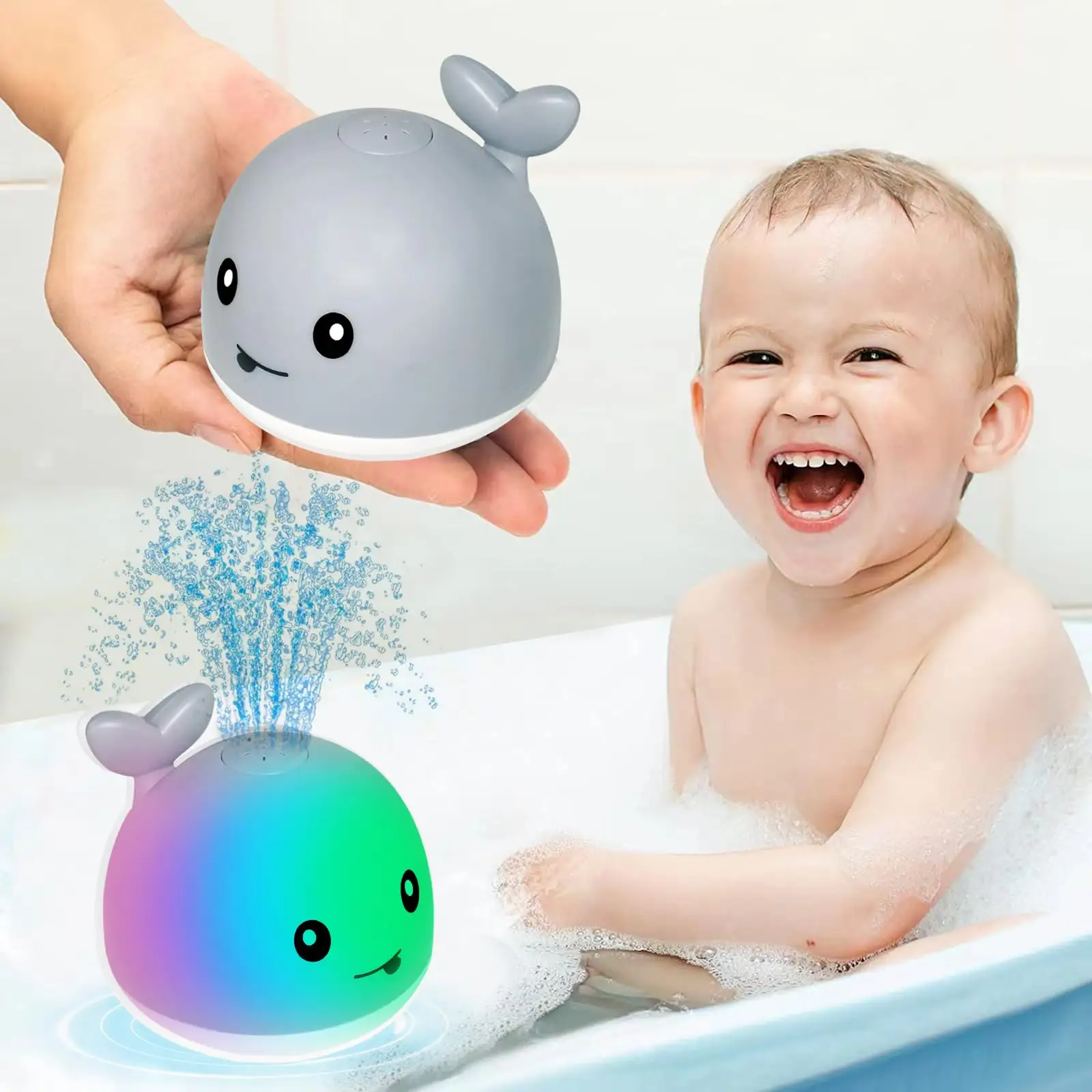 In magazzino vendita calda giocattoli da bagno per bambini balena illuminano giochi da vasca da bagno per bambini bambini bambini 1-3 giocattoli da bagno