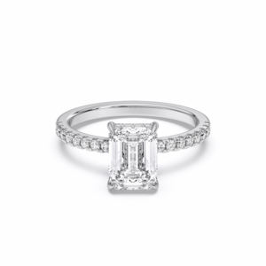 2.30 CaratE-F/VVS-VS Moissanite Emerald & Round Cut Diamond Prong Set Solitaire Bague de fiançailles en argent pour femme - Product Image 1