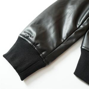 High Quality Autumn Stylish Smooth Waterproof Breathable Men's Solid Color Double Zipper Regular Varsity Jacket Stand <b>Cow</b> Skin - Product Image 4