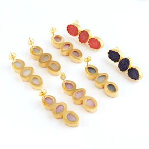 Estilo más lindo Aspecto caliente Forma de huevo Azúcar Rosa natural Druzy Chapado en oro Pendiente de gota Nuevos pendientes de moda para niñas - Product Image 4