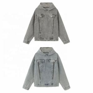 แจ็กเก็ตยีนส์มีฮู้ดสำหรับผู้ชาย, แจ็กเก็ตยีนส์ฮิปฮอปแจ็คเก็ตยีนส์ย้อนยุคแจ็คเก็ตบอมเบอร์ลำลองแนวสตรีทเสื้อแจ็คเก็ตมีฮู้ด - Product Image 5