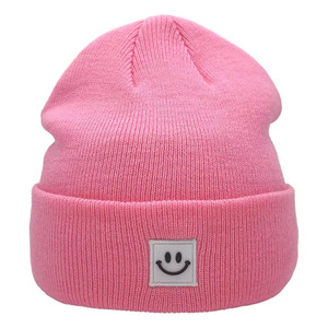 Bonnet en laine 100% très vendu en 2026, couleur rose, confortable, chaud, tricoté, avec revers, logo en caoutchouc, unisexe - Product Image 1