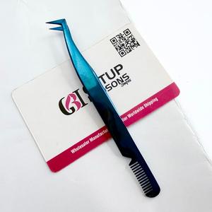 High Quality GETUP BROSONS IMPEX Stainless Steel Russian Volume Blue Plasma Eyelash Extension Tweezers Comb Full Plan Beauty - Product Image 6