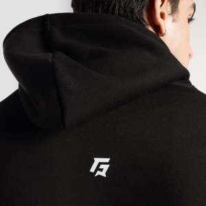 Sudadera con Capucha GAI para Hombre, Color Negro, Felpa Francesa, Talla XS, con Diseño de Parches Bordados en 3D y Estampado Serigrafiado - Product Image 6
