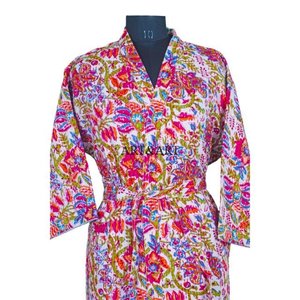 Kimono Vintage de Algodón Térmico Kantha para Mujer, Cuello en V, con Cordón Ajustable, Largo, Diseño de Patchwork, Túnica de Playa, Ropa de Dormir - Product Image 3