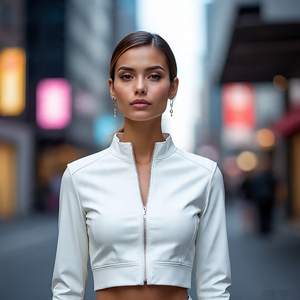 Recortado de corte alto 2025 moda Streetwear PU cuero motocicleta Patchwork Crop Bomber mujer chaqueta de manga larga abrigo corto para mujer - Product Image 3