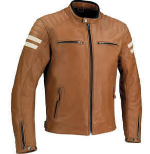 Blouson de moto unisexe en cuir marron coupe-vent, personnalisable, qualité export en gros 2026 - Product Image 1