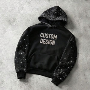 Sweat à capuche unisexe 100% coton de haute qualité avec logo personnalisé OEM, motif en strass, saison d'automne, col à capuche, coupe ample, fabricant - Product Image 1