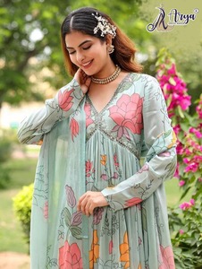 Vestido de trabajo con espejo de hilo estampado Georgette para mujer, ropa india y paquistaní-1312 - Product Image 3