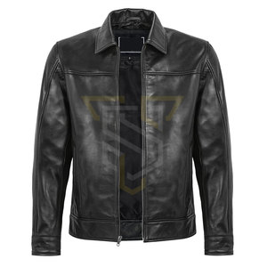 Veste en cuir pour homme, couleur unie, vente chaude, matériau durable, col rabattable - Product Image 1