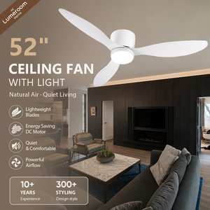 52 Inch Flush Mount <b>Ceiling</b> Fan with <b>Light</b> <b>Remote</b> <b>Control</b> DC Motor Modern Low Profile <b>Ceiling</b> Fan for Bedroom Living Room Patio - Product Image 1