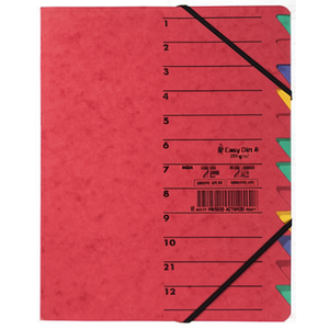 PAGNA Easy Din <b>A4</b> 225g/m Red Pressed Chipboard File <b>Folder</b> with 12 Compartment Block Multicolored Compartments - Product Image 2